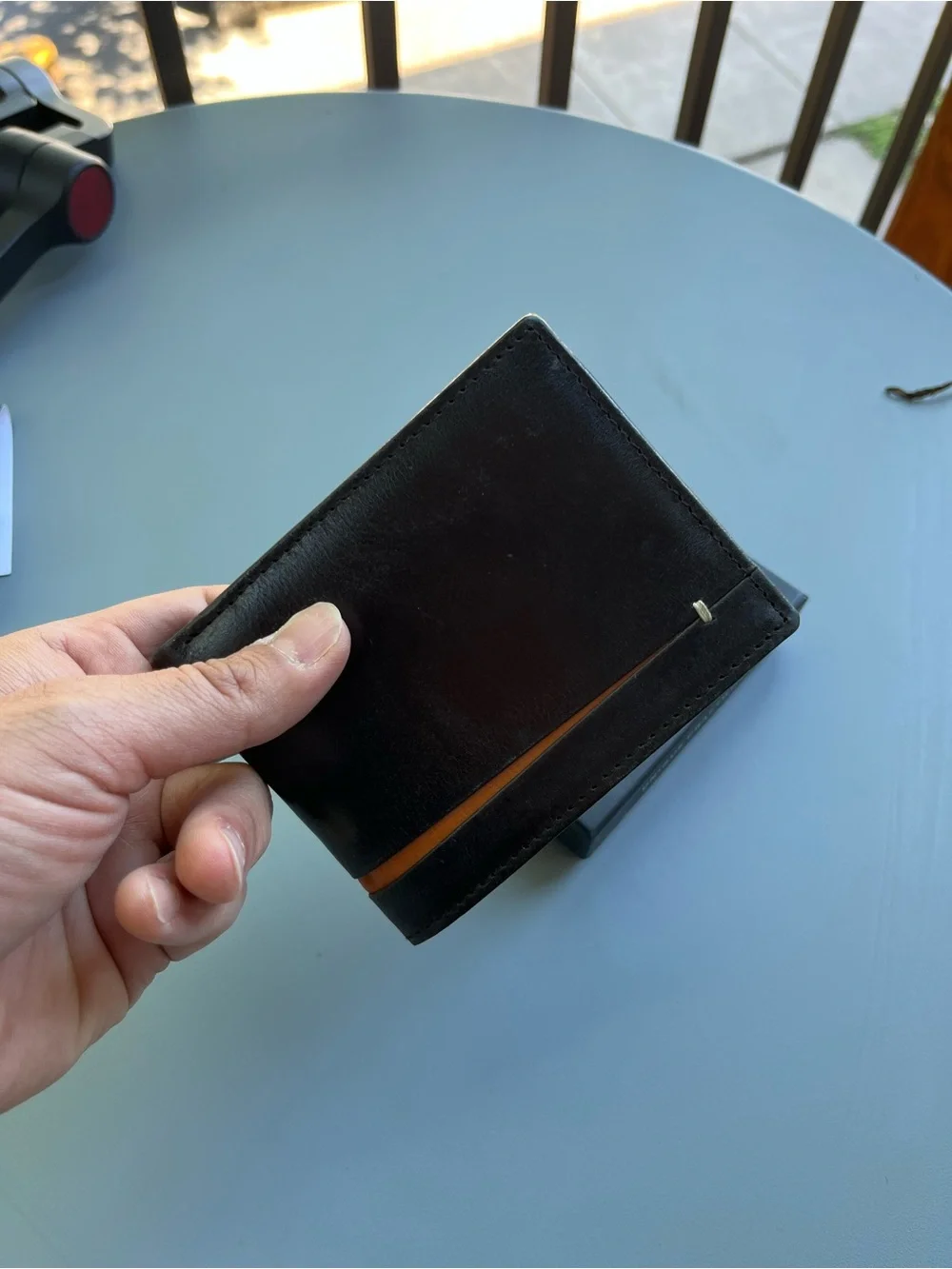 Men's Leather Wallet - Black with Tan Trim